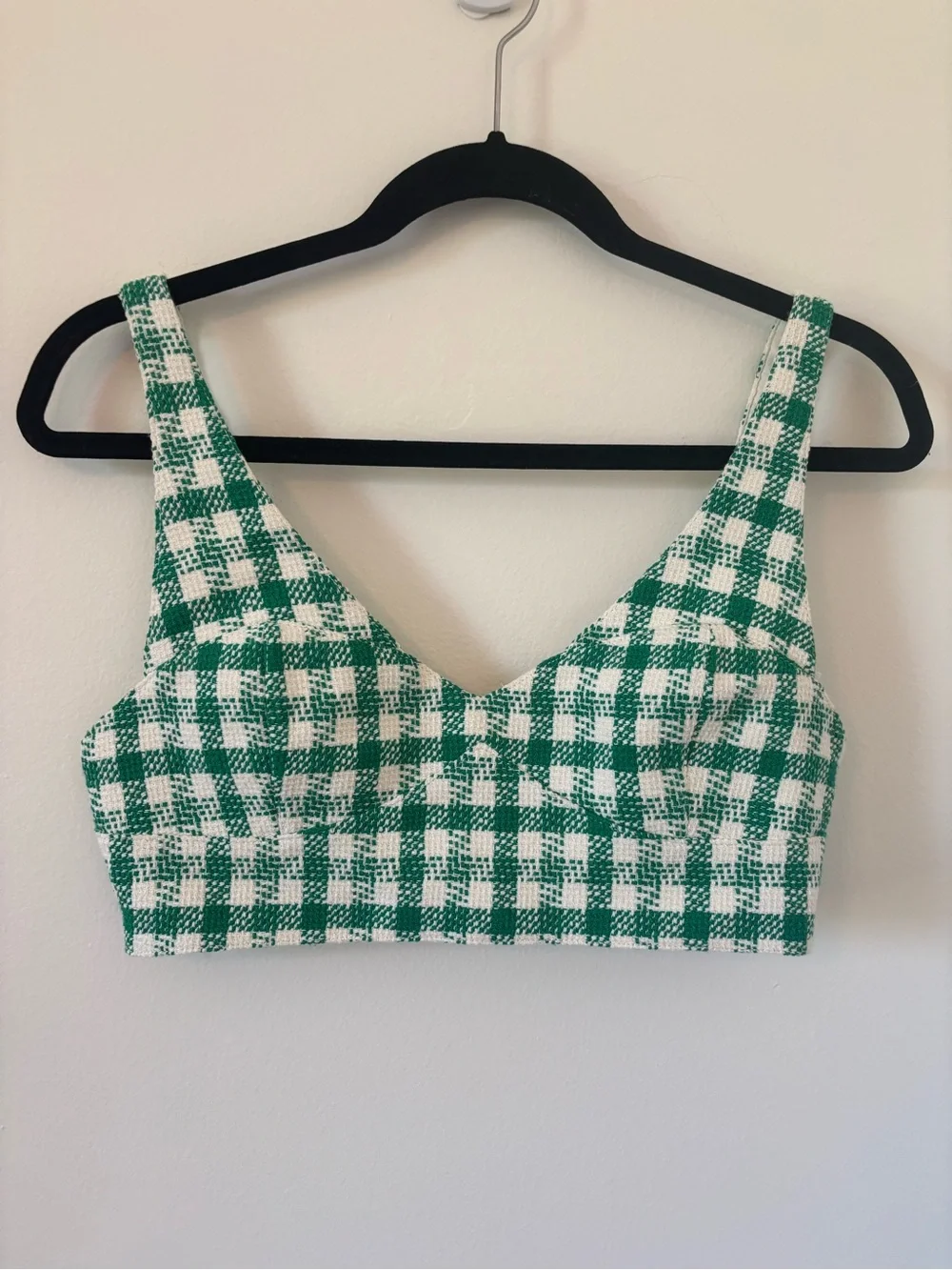Zara Green Gingham V-Neck Crop Top - Picture 3 of 6